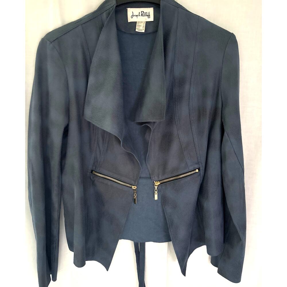 Joseph Ribkoff Faux Suede Leather Open Front Moto Style Jacket Size 12